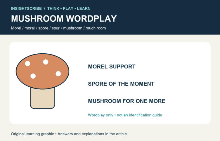 Original mushroom wordplay graphic with a stylized cap and the captions morel support and spore of the moment