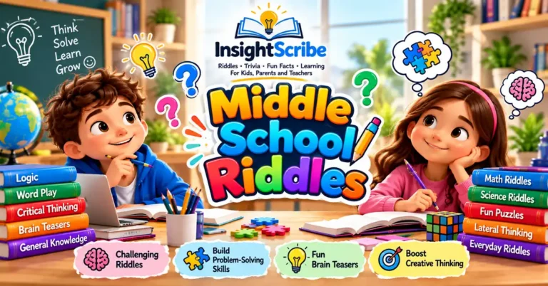 Middle school students solving mixed-subject riddles for grades 6–8