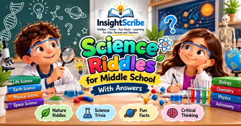 Middle school students solving science riddles for grades 6–8