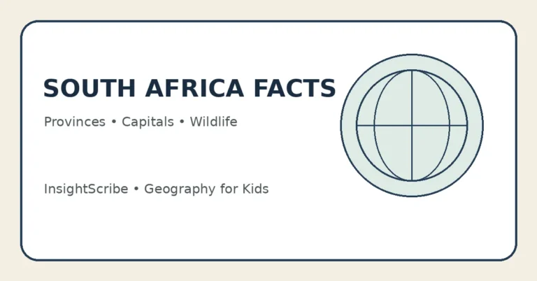 South Africa facts for kids educational graphic about provinces, capitals and wildlife